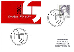 ITALIA ITALY - 2001 CARPI (MO) Festival Filosofia Sulla Felicità - 3231 - 2001-10: Poststempel