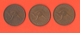 Australia 3 Coins Penny 1959 + 1960 + 1961 Queen Elizabeth  K 56 - Penny