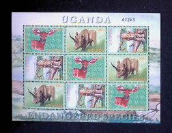 CL, Block, Bloc De 9 Timbres Neufs, 1990, Uganda, Ouganda, Endangered Species, Feuillet 47289, Frais Fr 1.75 E - Oeganda (1962-...)