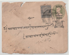 India States Gwalior.1921 K G Vth Cover 9p In Black On 1/2a Green On White Thick Laid Paper Gwalior Over Print (G87) - Gwalior