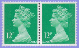 GREAT BRITAIN 1986  MACHIN  12p. PAIR LEFT BAND + RIGHT BAND  BRIGHT GREEN  S.G. X 897a/897   U.M. / N.S.C. - Machins