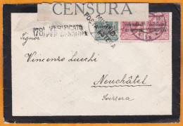 1919 - Enveloppe De TRIESTE Vers NEUCHATEL, Suisse Svizzera - Censura - Milano Posta Estera - 25 Cent - Dalmatia