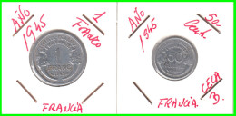 FRANCIA MONEDAS - 50 CENTIMOS Y DE 1 FRANCO DEL AÑO 1945 - COMPOSICIÓN ALUMINIO - 1 Franc