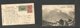 BELGIAN CONGO. 1922 (20 April) Kamunka, Kambove - Bruxelles, Belgium. 10c Red Stat Ppc Card + 5c Green Adtl Bicolor, Cds - Otros & Sin Clasificación
