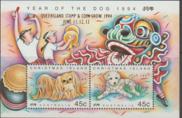 Christmas Island 1994 Year Of The Dog Ovpt Queensland Stamp & Coin Show S/S MNH - Chinees Nieuwjaar