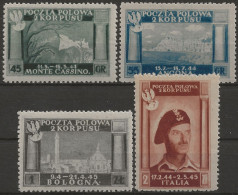 CP1-4N - 1946 Corpo Polacco, Sassone Nr. 1/4, Serie Di 4 Francobolli Nuovi Senza Linguella **/ - 1946-47 Période Corpo Polacco