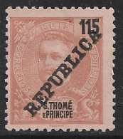 St. Thomas And Prince – 1913 KIng Carlos Overprinted REPUBLICA 115 Réis Mint Stamp - St. Thomas & Prince