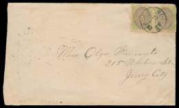 D.W.I.. 1885 (17 Jan). St Thomas - USA / Jersey City (27 Jan). Fkd Env 5c Pair Applied Just At Edge. Arrival Reverse + N - Antilles