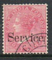 India QV 1866-72 8 Annas Carmine, No Wmk. Service Official, Used, SG O5 (E) - 1858-79 Crown Colony