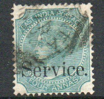 India QV 1867-73 4 Annas Green, Wmk. Elephant's Head, Service Official, Used, SG O29 (E) - 1858-79 Kolonie Van De Kroon