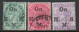 India QV 1900 Changed Colours Part Set Of 3, Wmk. Star, On HMS Official, Used, SG O49/51 (E) - 1858-79 Compagnie Des Indes & Gouvernement De La Reine
