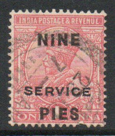 India GV 1921 Nine Pies On 1 Anna Surcharge, Wmk. Single Star, Service Official, Used, SG O97 (E) - 1911-35 Koning George V