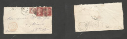 EIRE. 1877 (28 Nov) Dublin - France, Alps, Rosaus. Multifkd Env At 2 182d Rate Incl 1/2d Pl 10 Trand Red Entry Cds. - Used Stamps