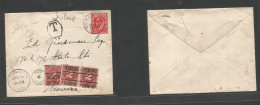 EIRE. 1904 (Apr 1) Omagh - USA, Chicago (Apr 18) 1d GB Fkd Env, Taxed, Due 6c Cachet + (x3) Preprinted P. Dues + Tmark.  - Used Stamps