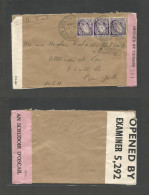 EIRE. 1941 (17 May) Lios Tuathal / Co. Chiarraighe - USA, NYC. Air Multifkd Envelope, Dual Censored Label. Fine. - Used Stamps