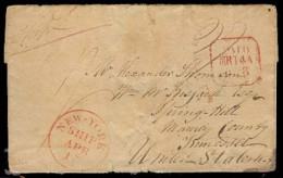 EIRE. 1838 (14 March). Dublin - USA / Spring Hill, Tennessee. EE Red Paid Box, NY/ Ship 17 April + 1 Sh + Other Charges. - Gebruikt