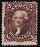 Us 1862 / 5 Cent Jefferson  Scott 75 Brown / VF Unused Stamp CV $2100 - Ungebraucht