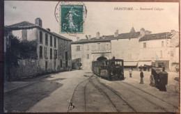 Cpa 24 Dordogne, Brantome Boulevard Coligny, Tramway, Locomotive, Voies Ferrées, Animée, Chien, Ed ND 23, écrite En 1909 - Brantome