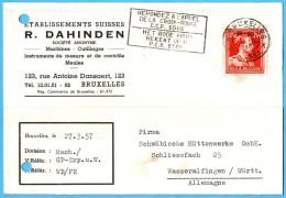 Brüssel, Etabissements Suisses,R.Dahinden,   1957 - Mi 899 - Lettres & Documents