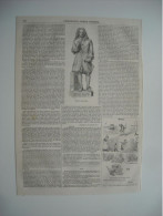 GRAVURE 1852. LES GRANDS INVENTEURS. DENIS PAPIN. STATUE DE DENIS PAPIN. AVEC EXPLICATIF SUR DEUX PAGES. - Tekeningen