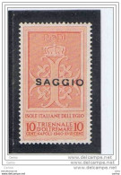 EGEO: 1940   I° TRIENNALE  -  10 C. ARANCIO  N. -  " SAGGIO "  -  SASS. 112 - Egeo