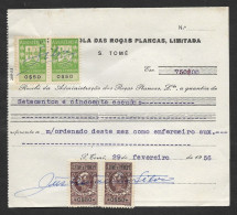 Portugal Sao Tome Et Principe Timbre Fiscal 1956 Reçu Plantation Cacao Et Café Receipt W/ Revenue Stamp Cocoa And Coffee - Lettres & Documents