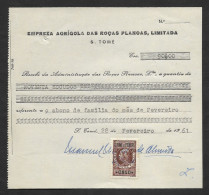 Portugal Sao Tome Et Principe Timbre Fiscal 1961 Reçu Plantation Cacao Et Café Receipt W/ Revenue Stamp Cocoa And Coffee - Briefe U. Dokumente