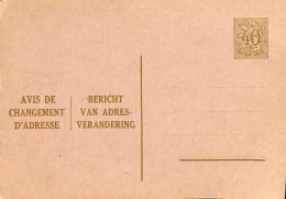 Belgique - Carte Postale - Entier Postal -  Avis Changement Adresse - 40 Cents - Adreswijziging