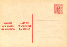 Belgique - Carte Postale - Entier Postal -  Avis Changement Adresse - 1 Fr - Adreswijziging