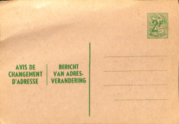 Belgique - Carte Postale - Entier Postal -  Avis Changement Adresse - 2 Fr - Avis Changement Adresse