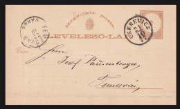 CSEREVICS 1877. Szép Díjjegyes Levlap Temesvárra - Lettres & Documents