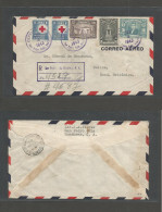 HONDURAS. 1943 (3 Sept) San Pedro Sula - Belize, British Honduras (12 Sept) Registered Airmail Uncensored Multifkd Inclu - Honduras