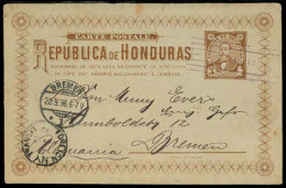 HONDURAS. 1896. Amapala - Germany. 3c Stat Card. Via NY. Fine Used. - Honduras