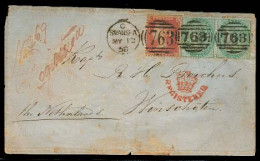 GREAT BRITAIN. 1856 (13 May). Swansea - Netherlands / Winschoten. Reg Multifkd E Bearing 1d Red + 1sh Pair / 763 + Mns + - ...-1840 Vorläufer