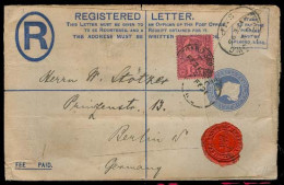 GREAT BRITAIN. 1895. London / Strand - Germany. 2d Reg Stat Env + 6d Adtl. Scarce Value On Cover. - ...-1840 Voorlopers