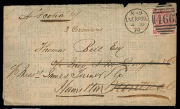 GREAT BRITAIN. 1870. Liverpool - Canada / Montreal - Hamilton Fwded EL Fkd 3d Pl 5 Intense Dark Shade. Circular. Triple  - ...-1840 Vorläufer