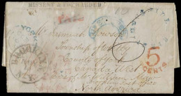 GREAT BRITAIN. CANADA - USA - GB. 1851 (Oct 31). Kirby Moonside / York - CANADA West. EL Carried To US Red Boston Packet - ...-1840 Préphilatélie