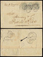GREAT BRITAIN. 1886. London - PUERTO RICO. EL Frkd 4d Strip Of Three. Via French Steamer On Reverse "Ligne B / Paq. Fr N - ...-1840 Precursores