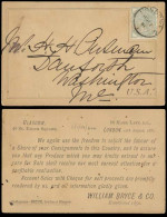 GREAT BRITAIN. 1881 (Aug 12). London - USA. Early Card Frkd 1/2d (perfin PRYCE), Cds. VF Scarce Early Usage. - ...-1840 Precursores