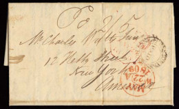 GREAT BRITAIN. 1809 (22 May). Preston Pans - USA / NY. EL With Doble Ring Brown "Preston Pans / PAID / PENNY POST" (xxx) - ...-1840 Prephilately