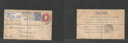 Great Britain - Stationery. 1928 (13 Apr) Brixton SWDOSWI - Germany, Hamburg (15 April) Registered 4 1/2d Rose Stat Enve - ...-1840 Precursores