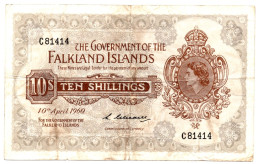 Falkland Islands 10 Shillings 1960 QEII P-7 Very Fine *Scarce* - Falkland Islands