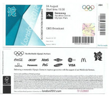 London 2012 Summer Olympics . Swimming. Aquatics Centre Olympic Park. Entrance Ticket - Autres & Non Classés