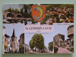 SAINT GERMAIN LAVAL (42/Loire) - Vue Du Village, Place Génétine, Eglise Et Commerces Avoisinants, Chateau D'Eau ... - Saint Germain Laval