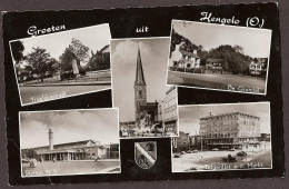Hengelo - Troelstrastraat, Station , De Grundel, Telgenflat, Enschedestraat Met St. Lambertuskerk - Rond 1958 - Hengelo (Ov)