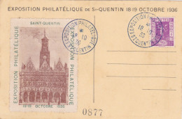 EXPOSITION  PHILATELIQUE De SAINT-QUENTIN 18-19 Octobre 1936 ,,2 Cartes - Expositions Philatéliques