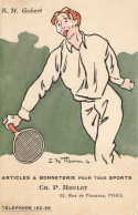 Articles Bonneterie Sport HOULET 32 Rue Provence Paris 8ème 9ème * CPA Publicitaire Illustrateur Fleurac * Tennis GOBERT - District 08