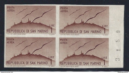 1946 SAN MARINO, Posta Aerea N° 52b 1 Lira Bruno Chiaro MNH/**  ND  QUARTINA - Errors, Freaks & Oddities (EFO)