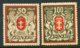 DANZIG 1922 Large Arms 50 And 100 Mk. Sideways Watermark LHM / **  Michel 100-101Y - Mint