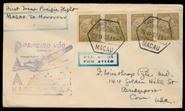 MACAU. 1937 (28 April). Macau - Hawaii (2 May). First Flight. Fkd Env + Cachets. VF. - Other & Unclassified